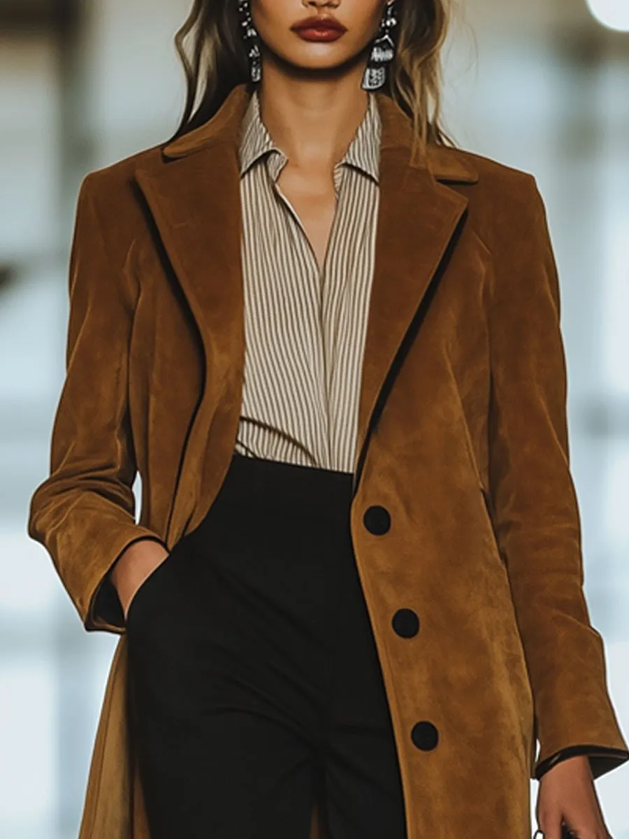 【24-hour shipping out】Casual Loose Vintage Suede Single Breasted Lapel Coat sold by Oyrosy product image thumbnail 3