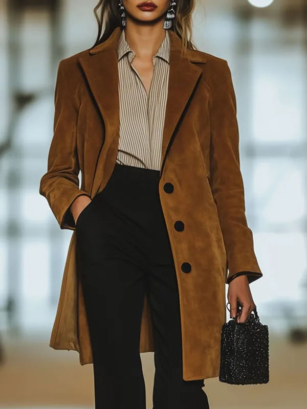 【24-hour shipping out】Casual Loose Vintage Suede Single Breasted Lapel Coat sold by Oyrosy