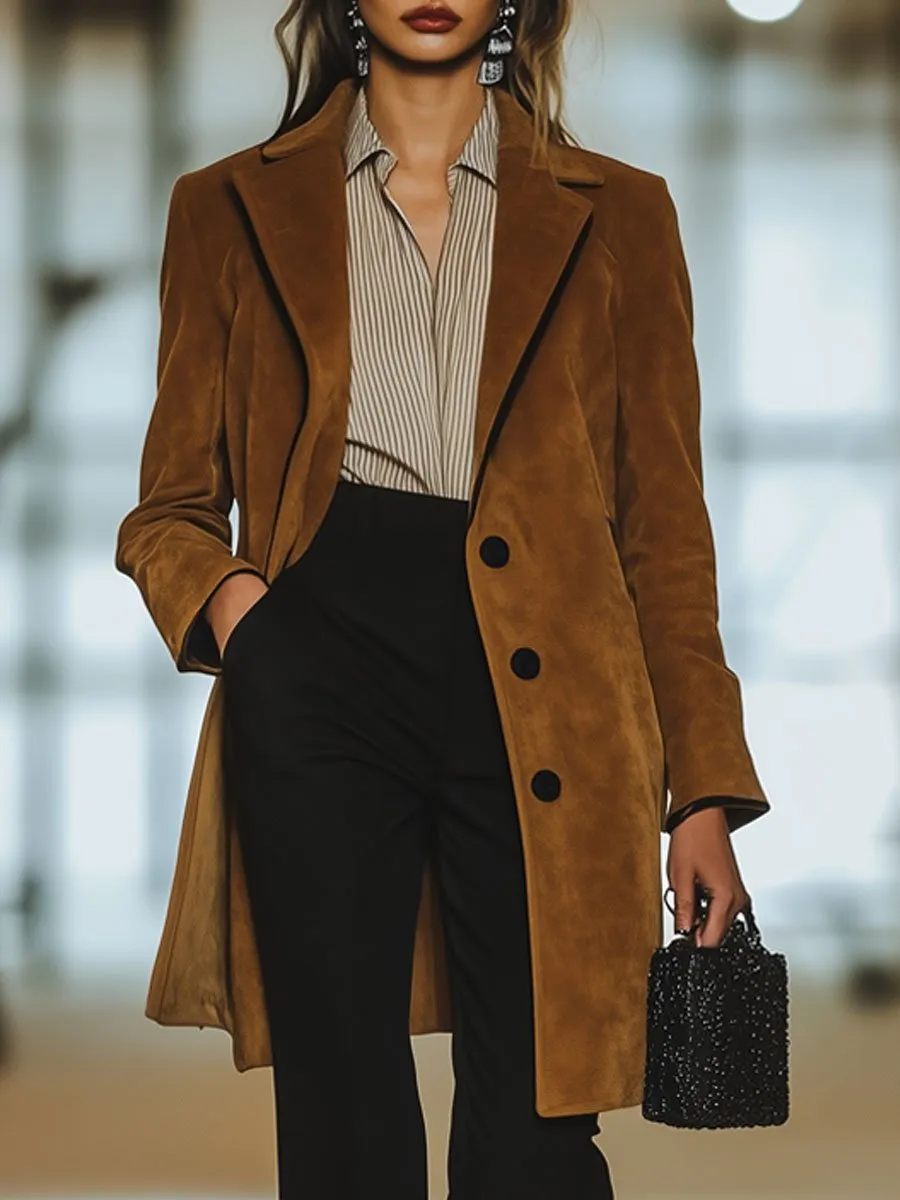 【24-hour shipping out】Casual Loose Vintage Suede Single Breasted Lapel Coat sold by Oyrosy