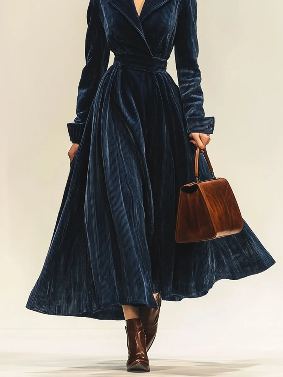 【24-hour shipping out】Casual Loose Vintage Corduroy Lapel Long Sleeve Maxi Dress sold by Oyrosy product image thumbnail 3