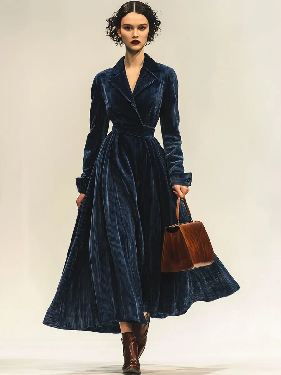 【24-hour shipping out】Casual Loose Vintage Corduroy Lapel Long Sleeve Maxi Dress sold by Oyrosy