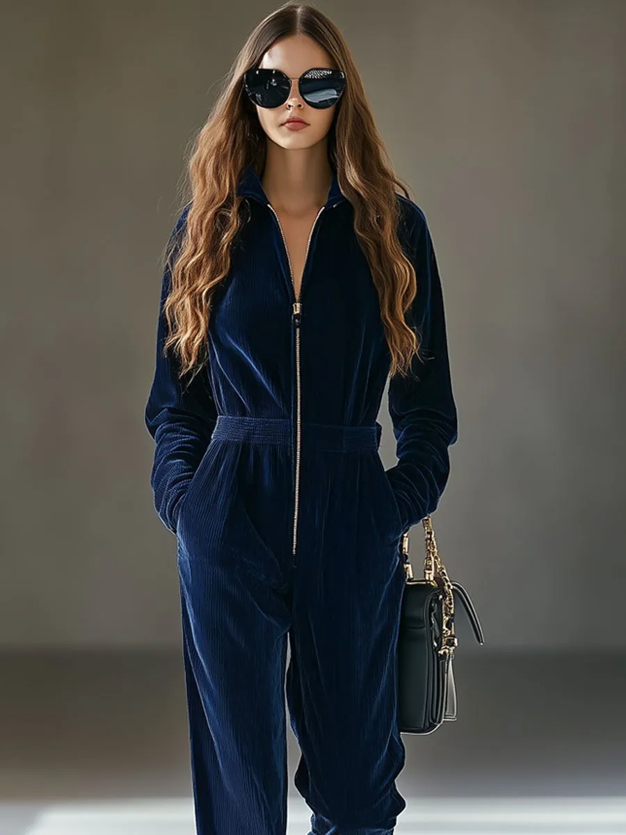 【24-hour shipping out】Casual Loose Vintage Corduroy Elastic Waist Zipper Jumpsuit sold by Oyrosy product image thumbnail 2