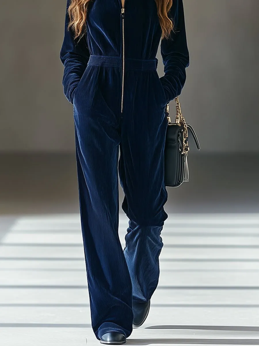 【24-hour shipping out】Casual Loose Vintage Corduroy Elastic Waist Zipper Jumpsuit sold by Oyrosy product image thumbnail 3