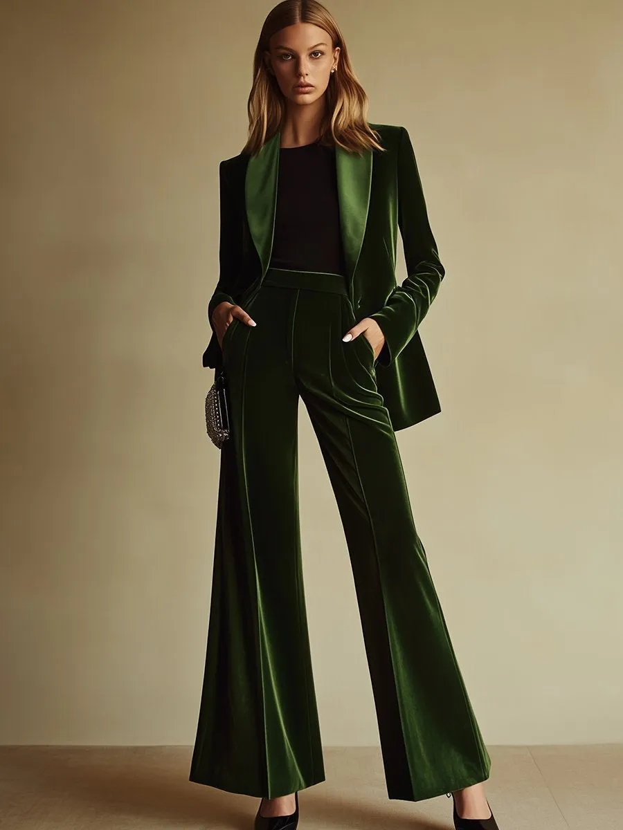 High-End Temperament Loose Retro Green Velvet Suit sold by Oyrosy product image thumbnail 3