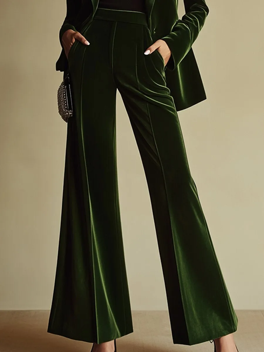 High-End Temperament Loose Retro Green Velvet Suit sold by Oyrosy product image thumbnail 5