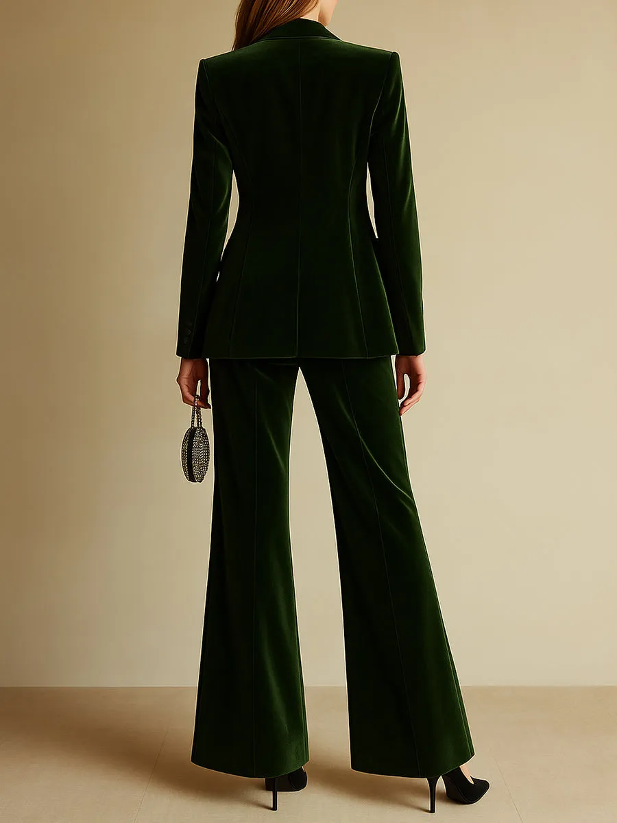 High-End Temperament Loose Retro Green Velvet Suit sold by Oyrosy product image thumbnail 2