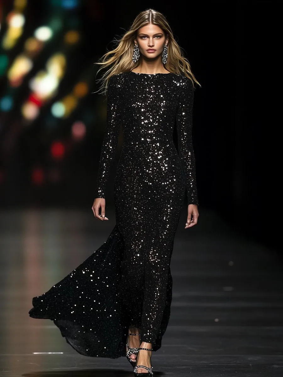 【24-hour shipping out】High-End Luxury Temperament Slim Heavy Sequined Maxi Dress sold by Oyrosy product image thumbnail 2