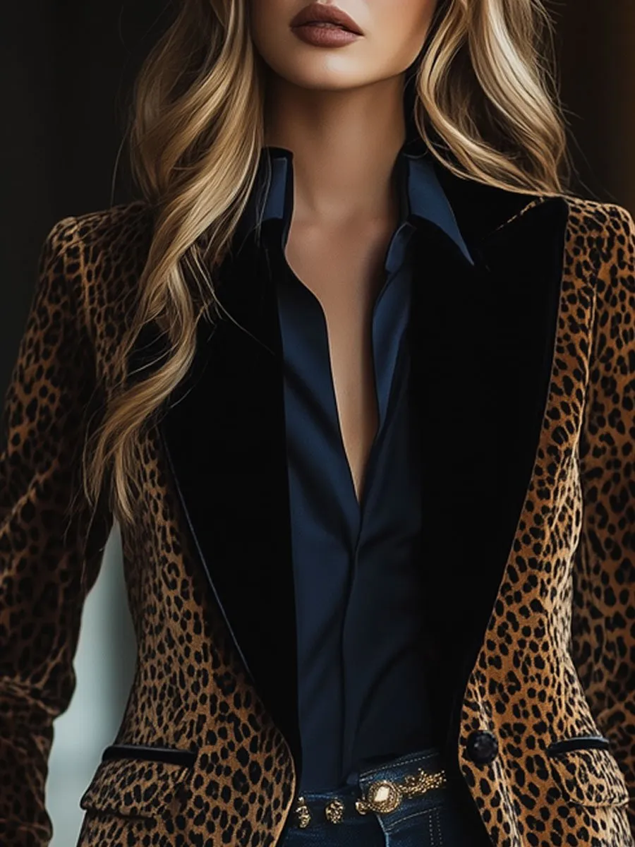 【24-hour shipping out】Casual Retro Leopard Print Colorblock Lapel Pocket Blazer sold by Oyrosy product image thumbnail 4