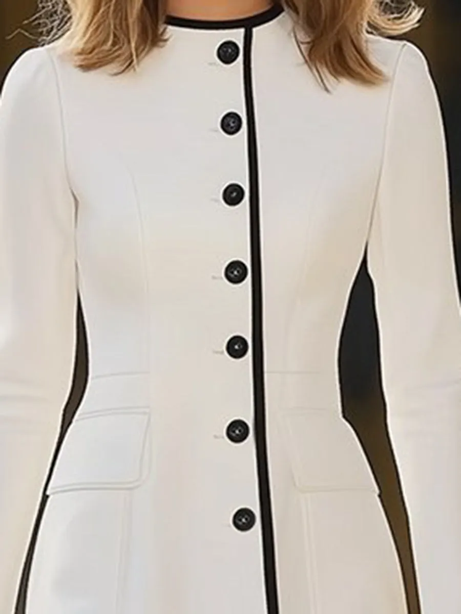 【24-hour shipping out】Light Luxury Contrasting Hem Round Neck Dress sold by Oyrosy product image thumbnail 4