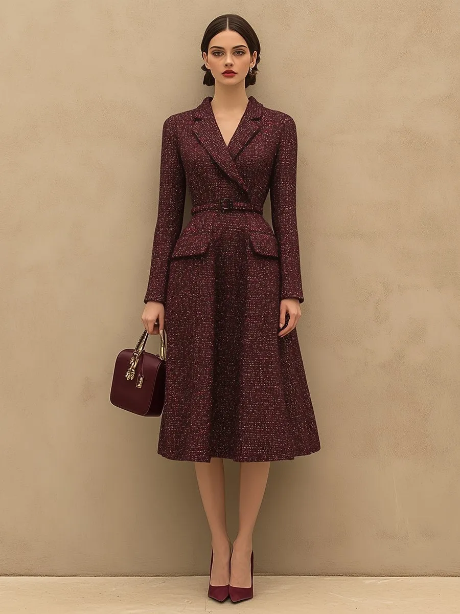 【24-hour shipping out】Vintage Elegant Ankola Red Tweed Lapel Dress sold by Oyrosy product image thumbnail 2