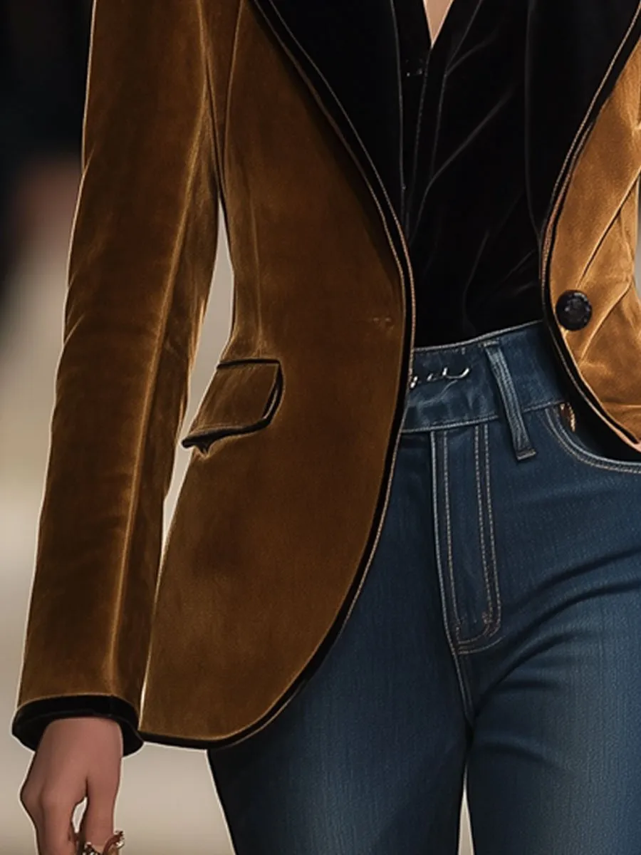 【24-hour shipping out】Casual Loose Vintage Suede Colorblock Lapel Pocket Blazer sold by Oyrosy product image thumbnail 4