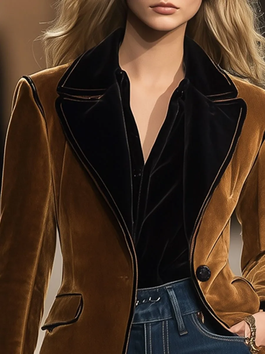 【24-hour shipping out】Casual Loose Vintage Suede Colorblock Lapel Pocket Blazer sold by Oyrosy product image thumbnail 3