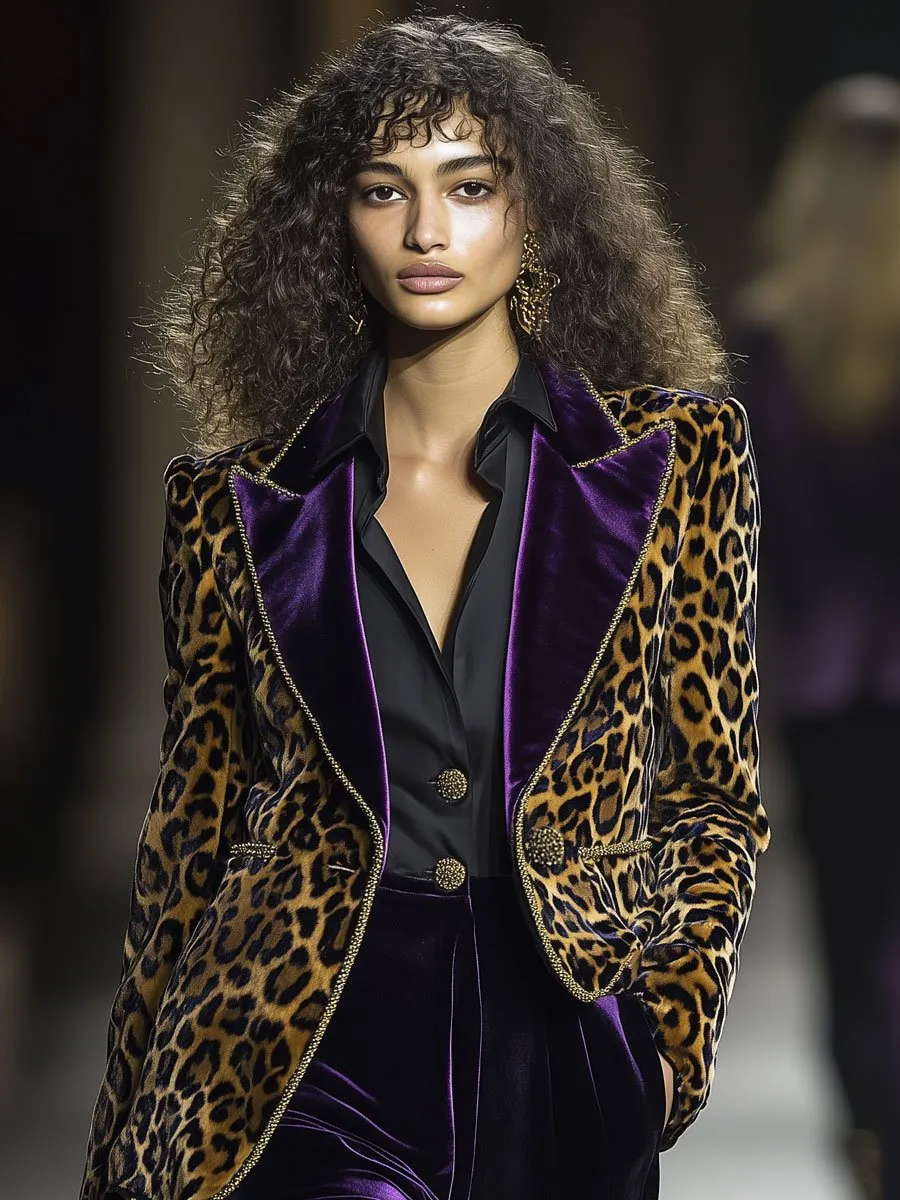 【24-hour shipping out】Casual Vintage Velvet Leopard Print Contrast Lapel Blazer sold by Oyrosy product image thumbnail 2