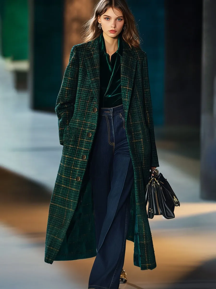 【24-hour shipping out】Casual Loose Retro Pocket Woolen Plaid Mid-Length Coat sold by Oyrosy product image thumbnail 2