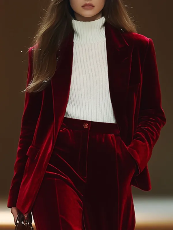 【24-hour shipping out】Casual Loose Retro Solid Velvet Pocket Blazer sold by Oyrosy