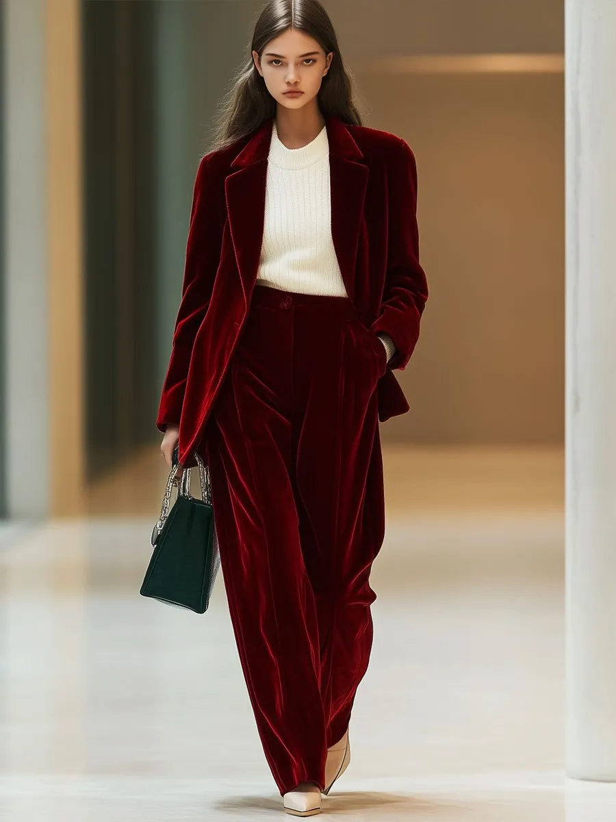 【24-hour shipping out】Casual Loose Retro Solid Color Velvet Pocket Suit Pants sold by Oyrosy product image thumbnail 3