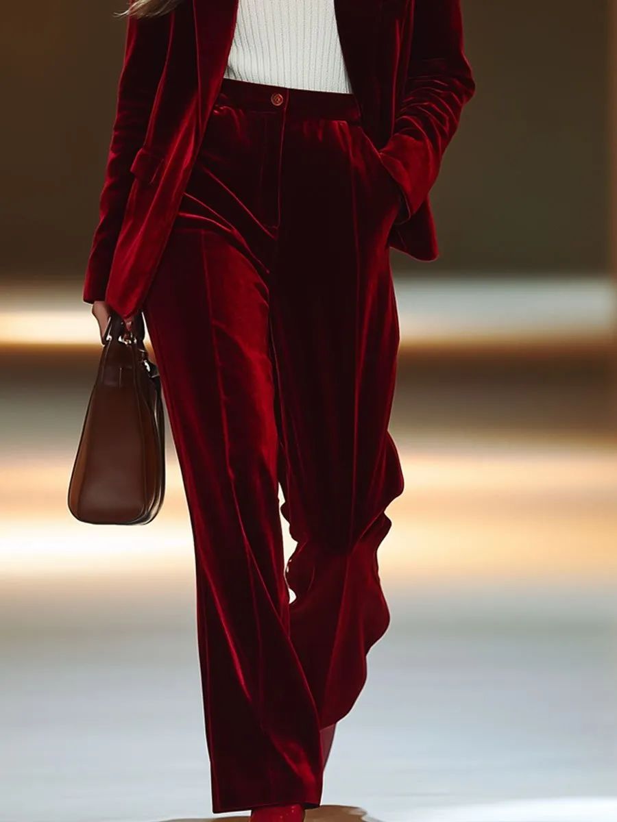 【24-hour shipping out】Casual Loose Retro Solid Color Velvet Pocket Suit Pants sold by Oyrosy