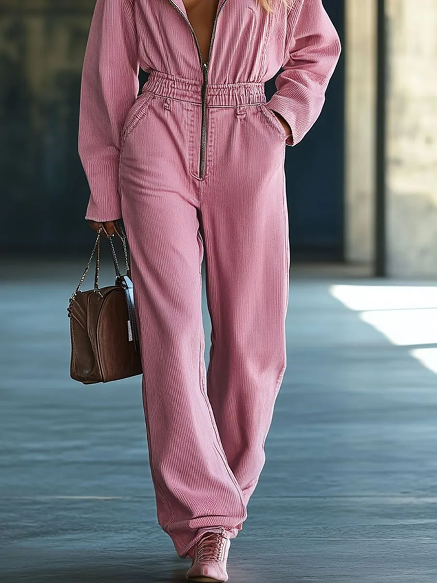 【24-hour shipping】Casual Loose Retro Solid Color Corduroy Zipper Hooded Jumpsuit sold by Oyrosy product image thumbnail 3