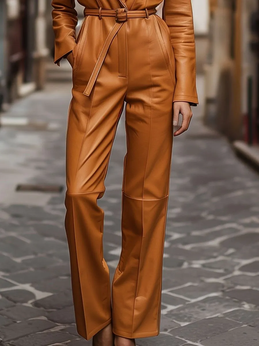 【24-hour shipping out】Casual Loose Pocket Vintage Leather Long Sleeve Jumpsuit sold by Oyrosy product image thumbnail 3