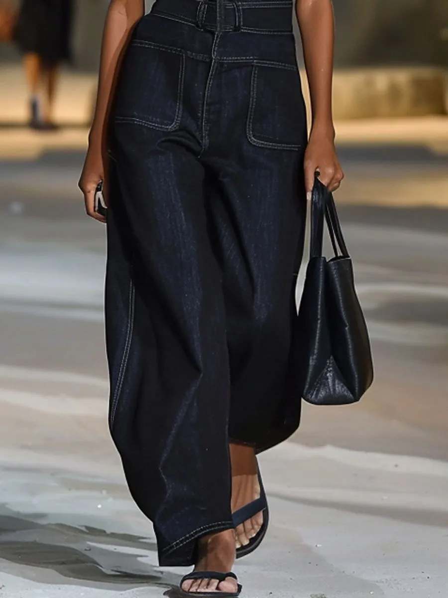 【24-hour shipping out】V-Neck Retro Casual Loose Sleeveless Wide-Leg Denim Jumpsuit sold by Oyrosy product image thumbnail 3