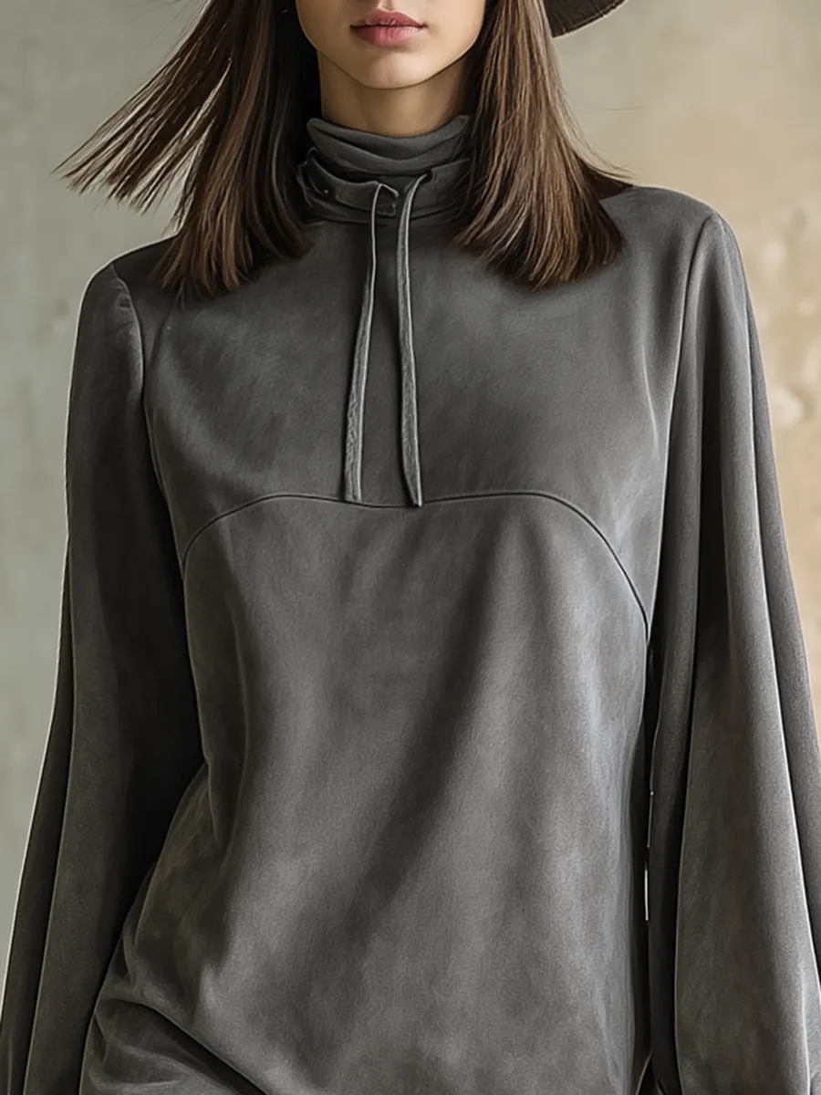 Retro Stand-up Collar Long-sleeved Tassel Midi Dress sold by Oyrosy product image thumbnail 3