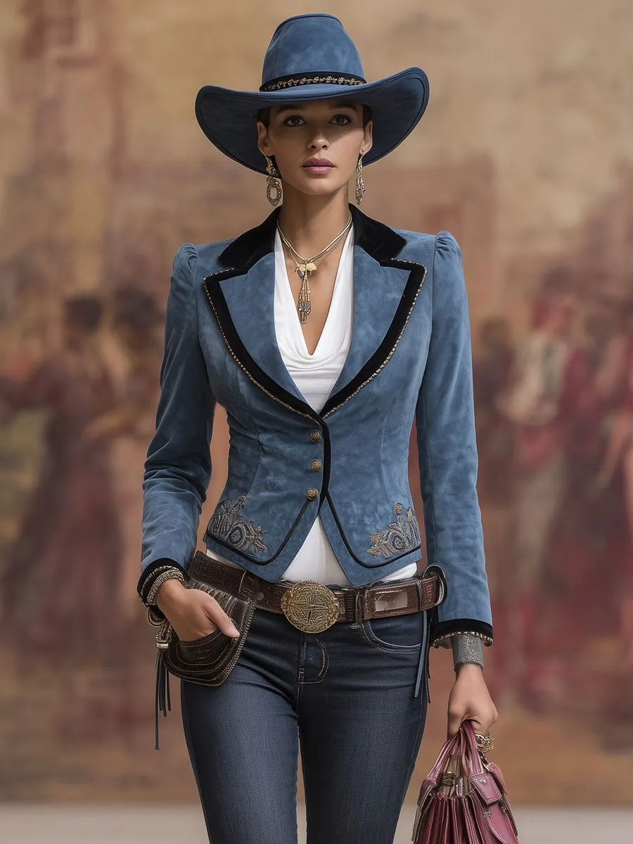 Vintage Floral Embroidery Collared Faux Suede Single-breasted Jacket sold by Oyrosy product image thumbnail 4