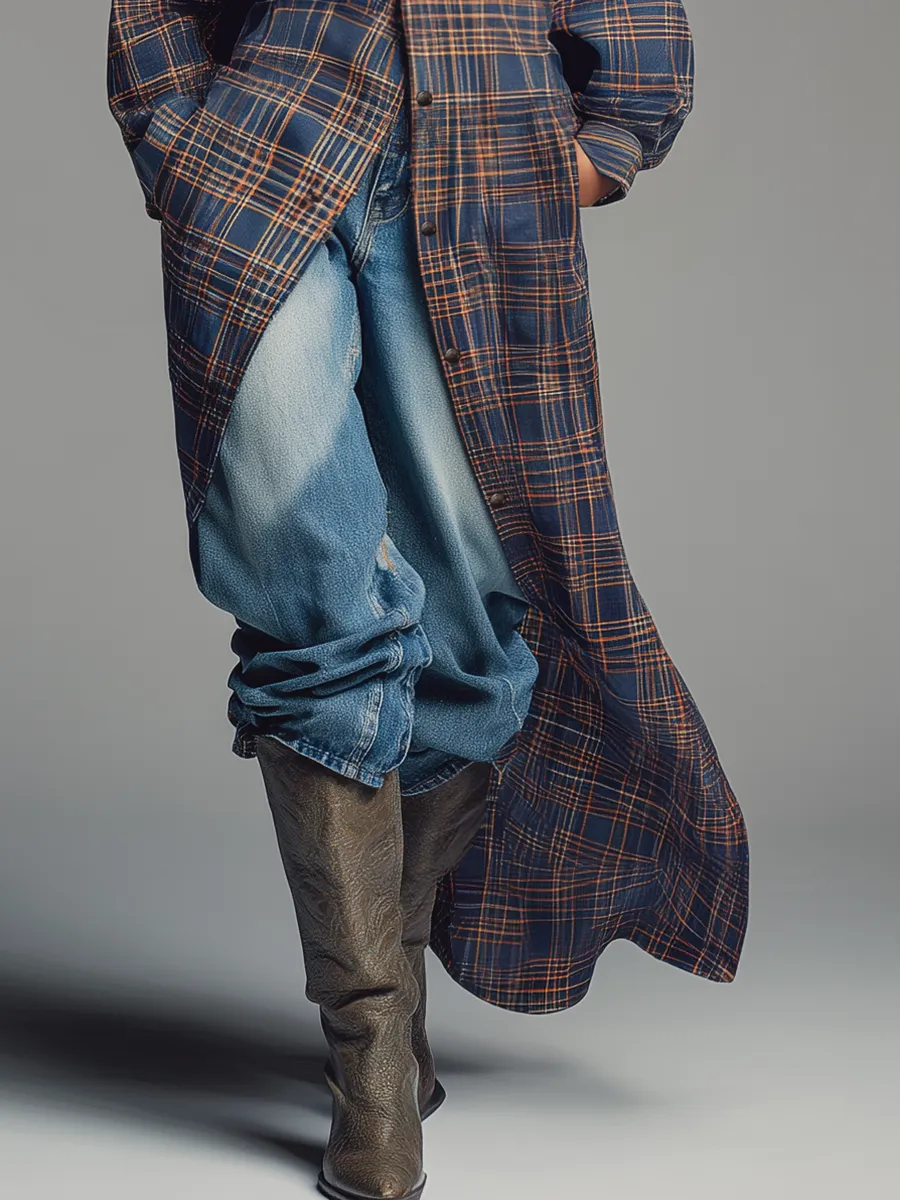 Retro Plaid Long-sleeved Shirt Dress sold by Oyrosy product image thumbnail 4