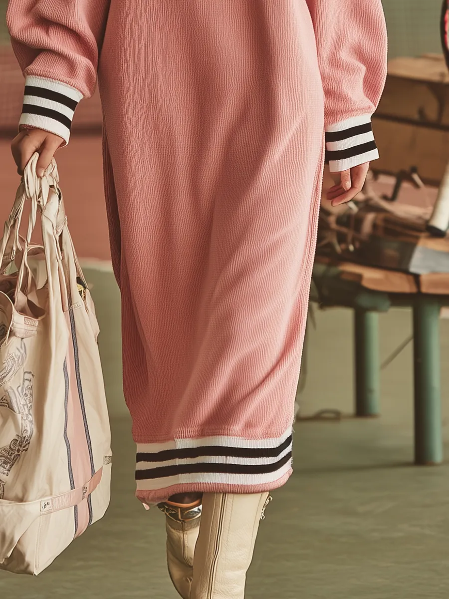 Retro-chic Sporty Round Neck Letter Print Maxi Dress sold by Oyrosy product image thumbnail 4