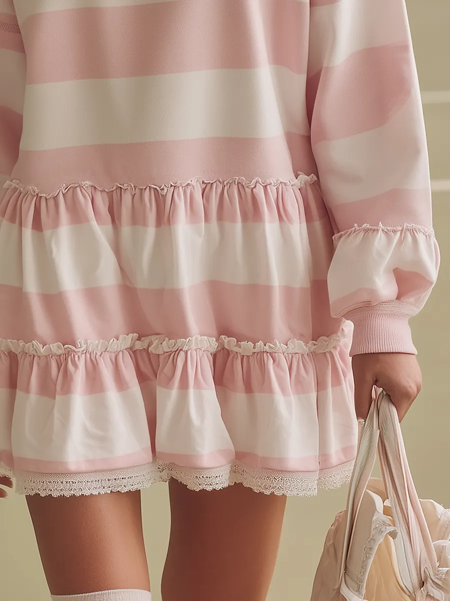 Fashionable Retro Sporty Striped Mini Dress sold by Oyrosy product image thumbnail 4