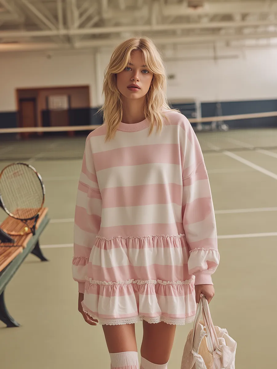 Fashionable Retro Sporty Striped Mini Dress sold by Oyrosy product image thumbnail 2