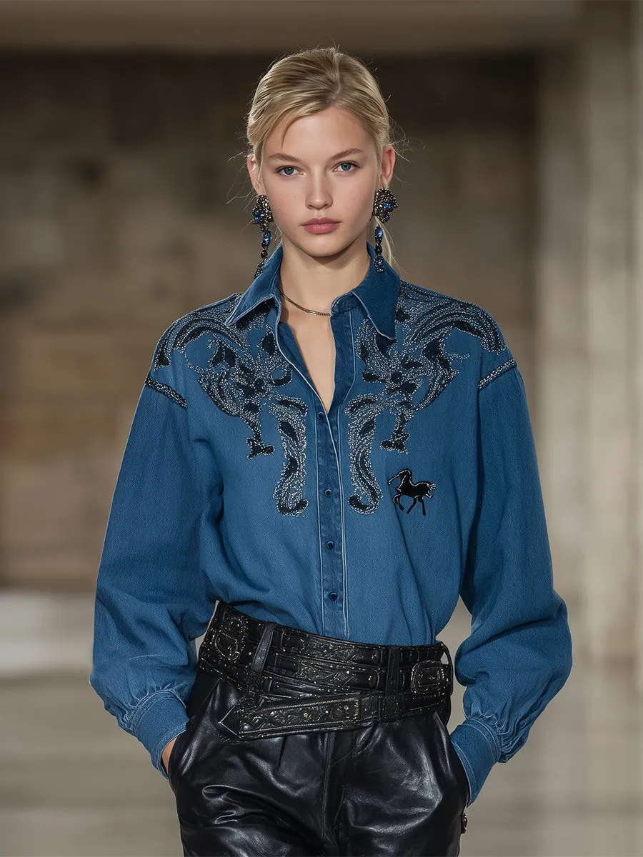 Western Cowboy Button-down With Exquisite Embroidered Pattern Shirt sold by Oyrosy product image thumbnail 2