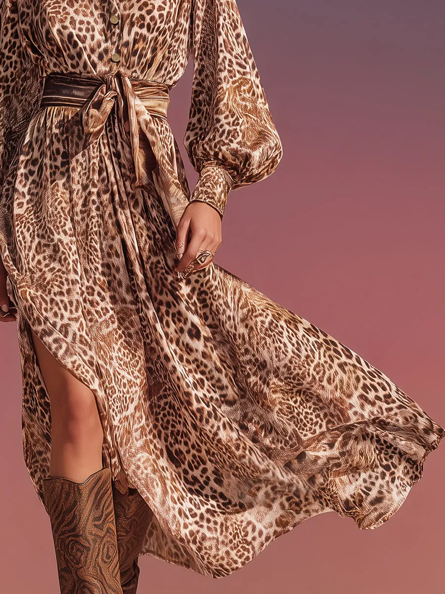 Retro Western Leopard Print Maxi Dress sold by Oyrosy product image thumbnail 4