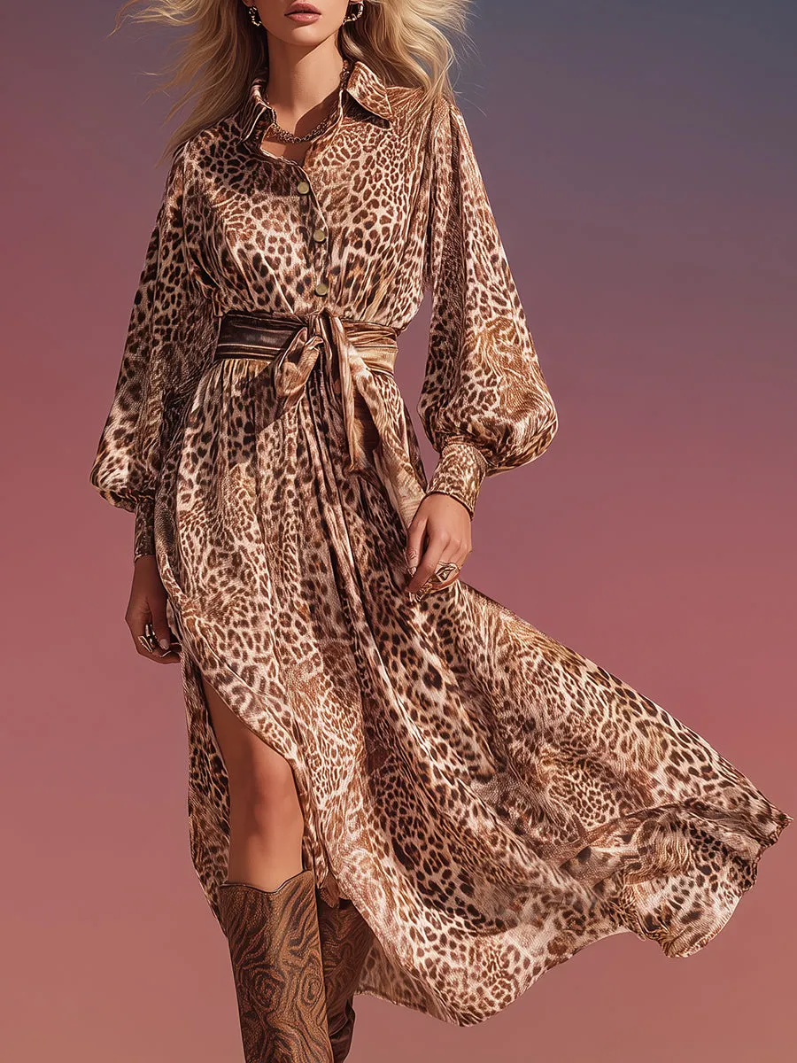 Retro Western Leopard Print Maxi Dress sold by Oyrosy