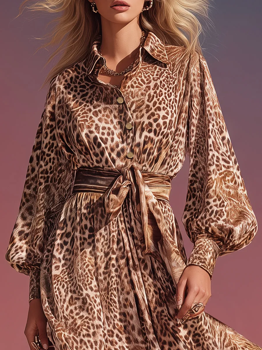 Retro Western Leopard Print Maxi Dress sold by Oyrosy product image thumbnail 3