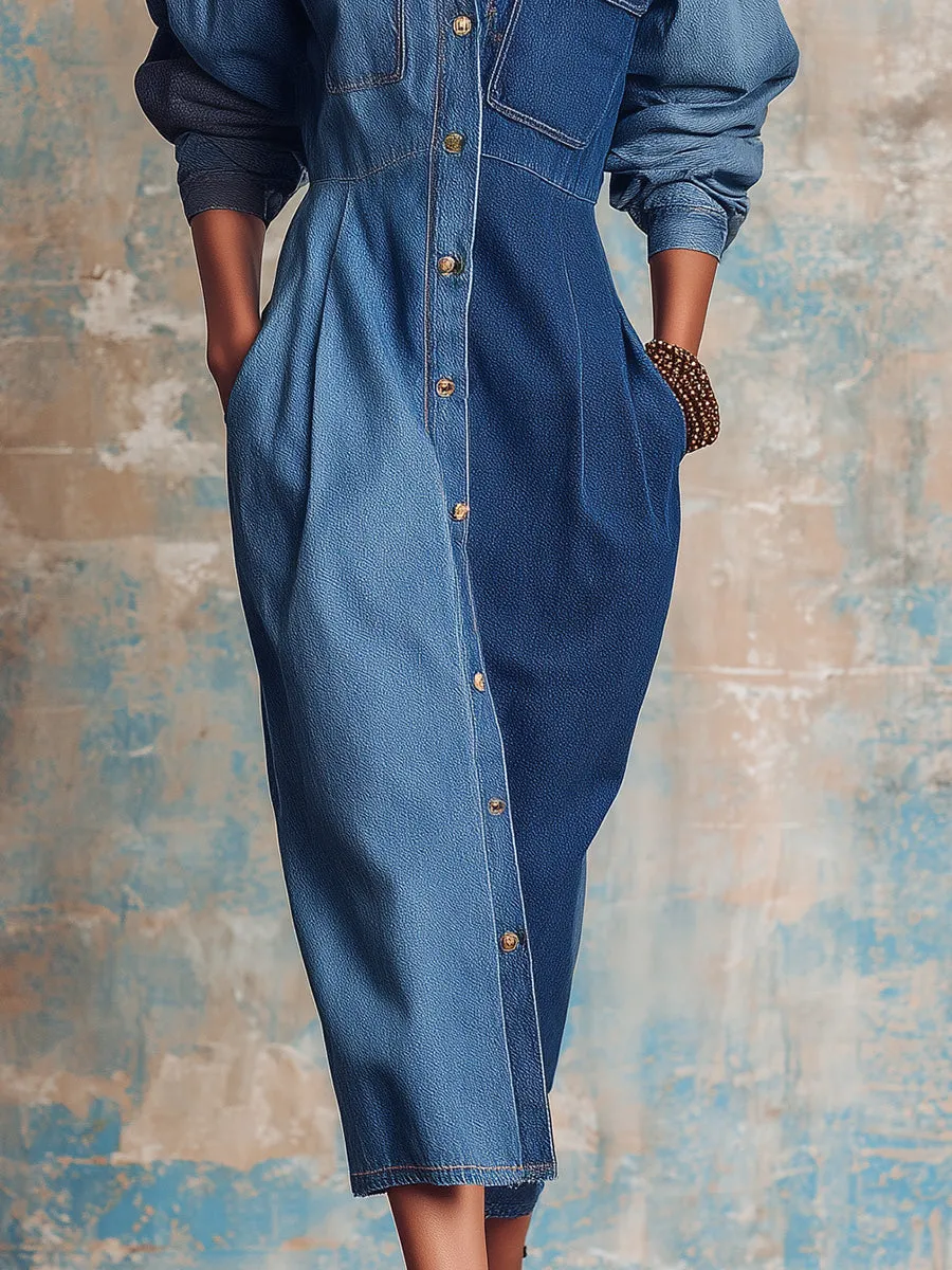 Western Retro Elegant Denim Midi Dress sold by Oyrosy product image thumbnail 4
