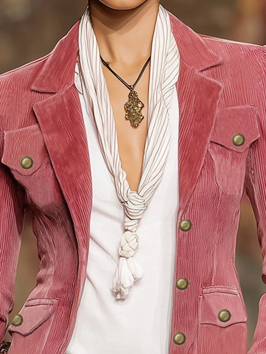 Collared Multi-pocket Single-breasted Corduroy Jacket sold by Oyrosy product image thumbnail 2