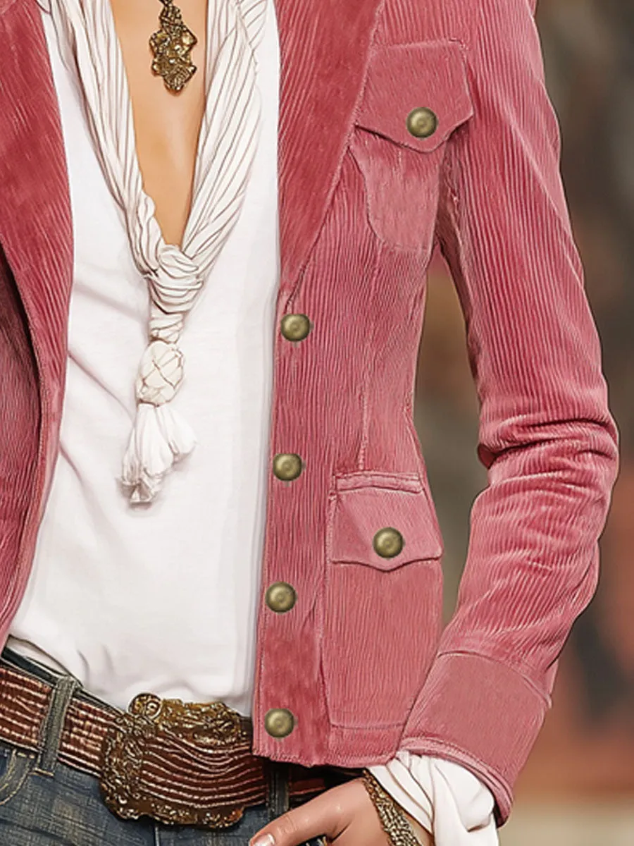 Collared Multi-pocket Single-breasted Corduroy Jacket sold by Oyrosy product image thumbnail 3