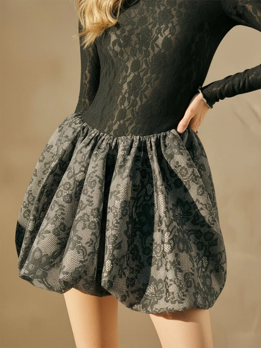 Retro Western Style Black Lace Tulip Hem Mini Dress sold by Oyrosy product image thumbnail 5