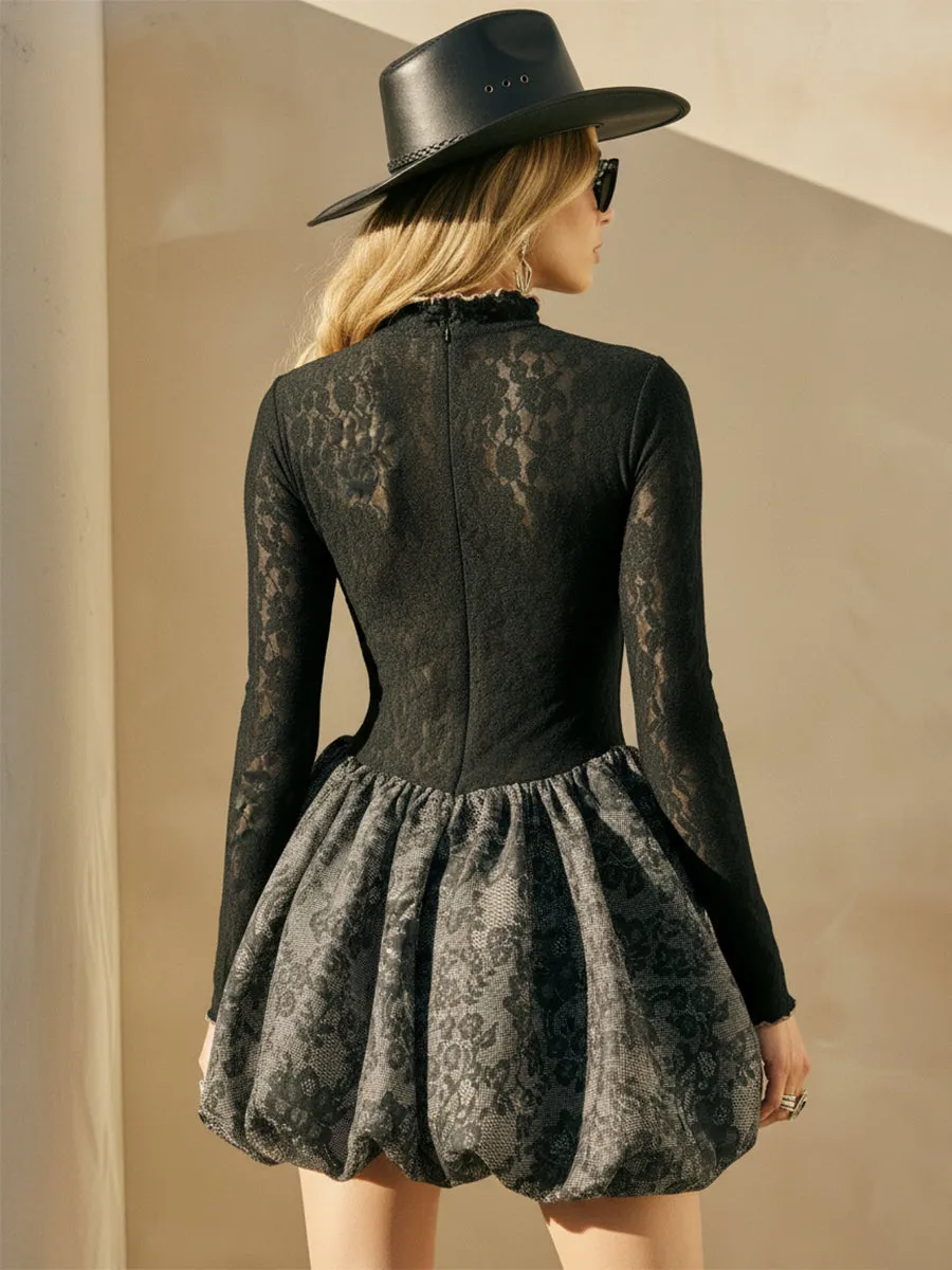 Retro Western Style Black Lace Tulip Hem Mini Dress sold by Oyrosy product image thumbnail 2