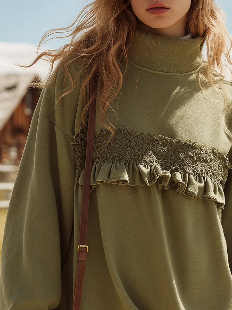 Casual Loose-fitting Green Ruffled Trim Mini Dress sold by Oyrosy product image thumbnail 3