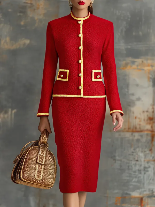 Retro Elegant Knitted Cardigan And Hip Skirt Two-piece Set sold by Oyrosy