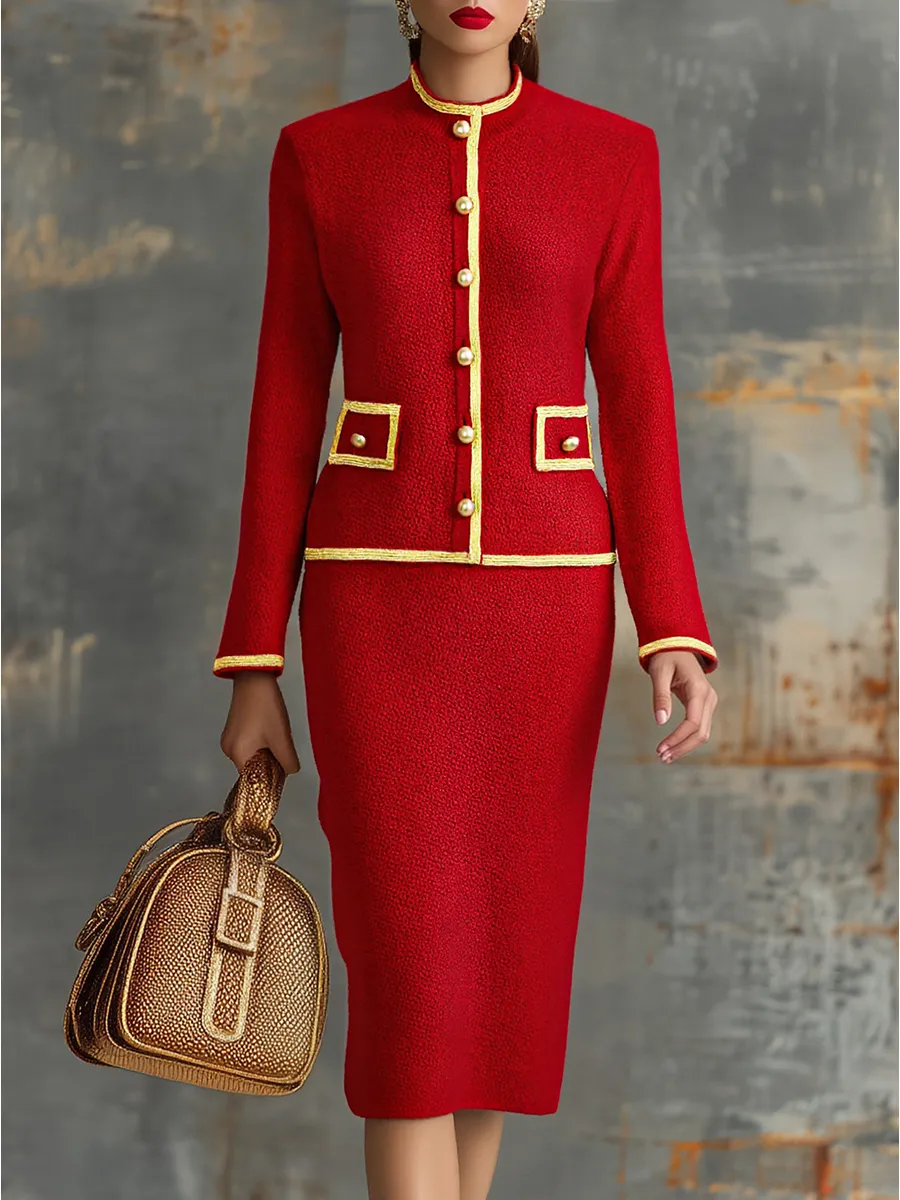 Retro Elegant Knitted Cardigan And Hip Skirt Two-piece Set sold by Oyrosy