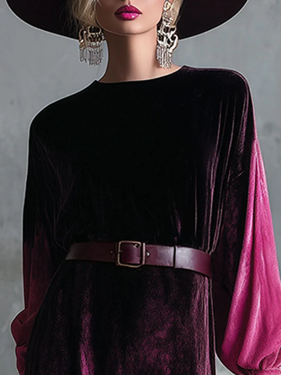 Elegant And Loose-fitting Black And Pink Gradient Velvet Maxi Dress sold by Oyrosy product image thumbnail 3