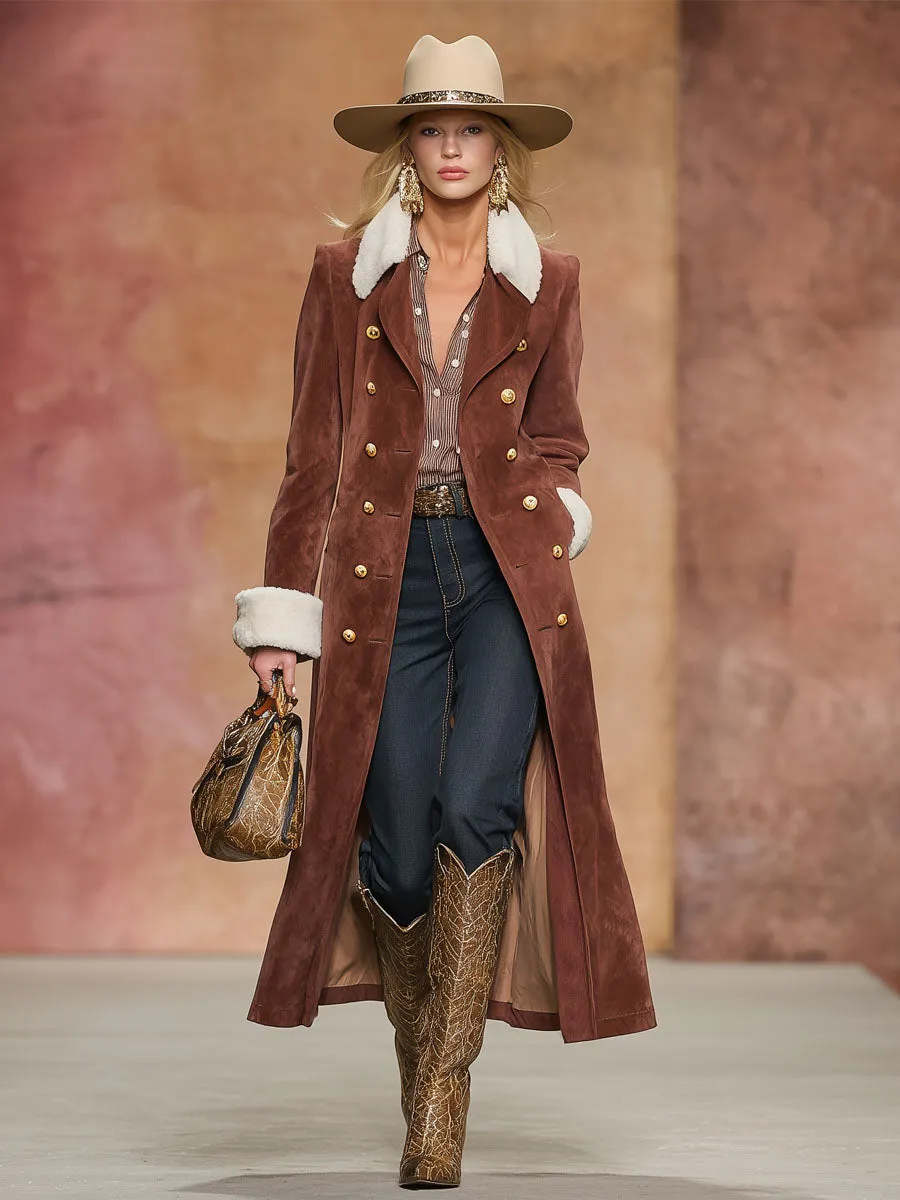 Lapel Fleece Double-pocket Double-breasted Faux Suede Coat sold by Oyrosy product image thumbnail 4