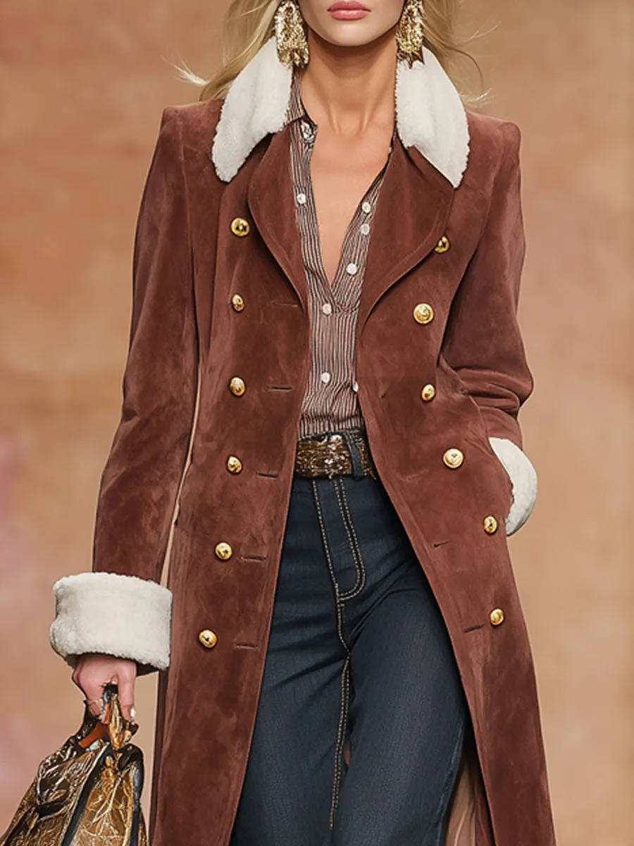 Lapel Fleece Double-pocket Double-breasted Faux Suede Coat sold by Oyrosy product image thumbnail 2