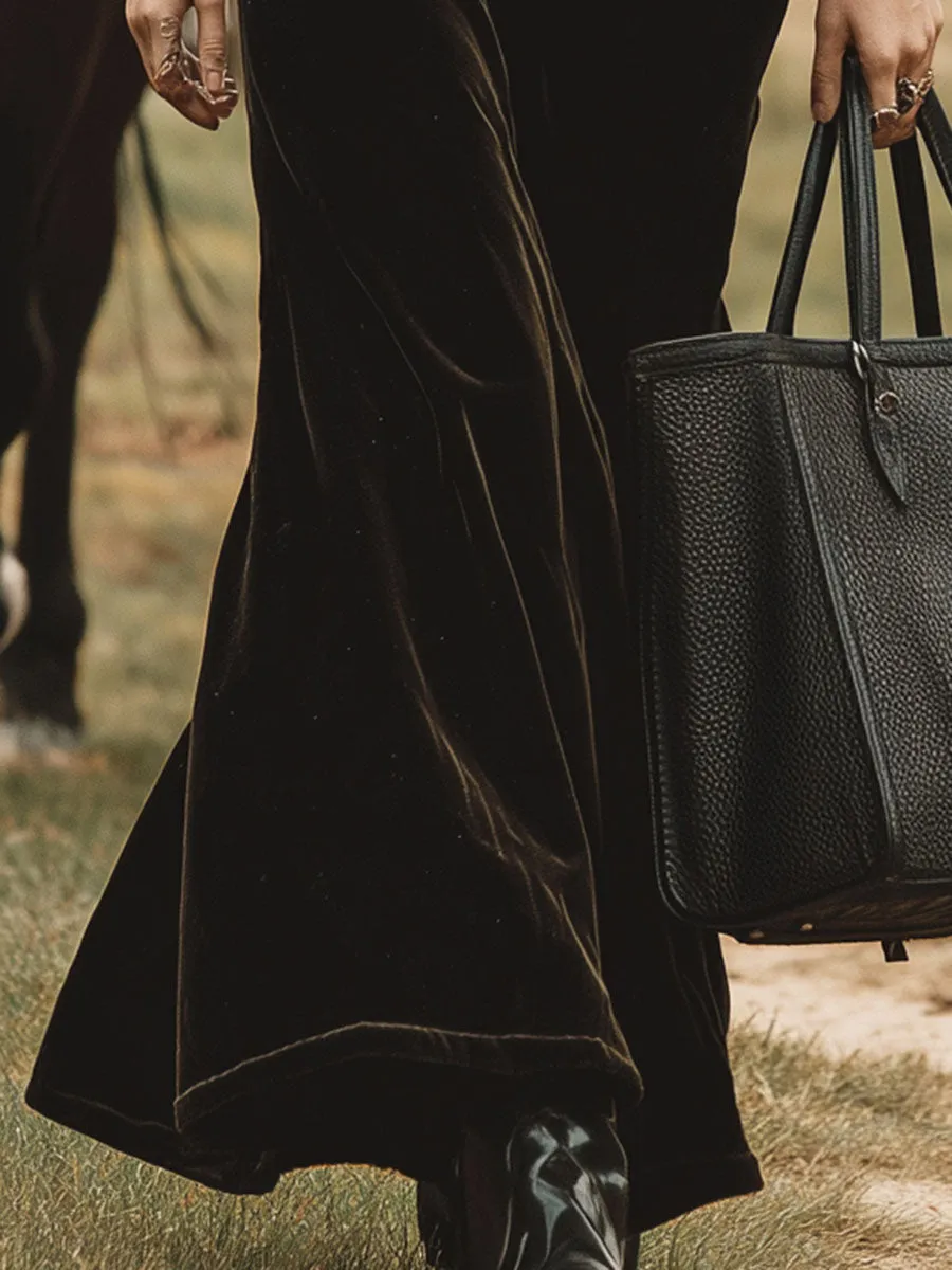 Western Black Velvet Button Embroidered Maxi Dress sold by Oyrosy product image thumbnail 4