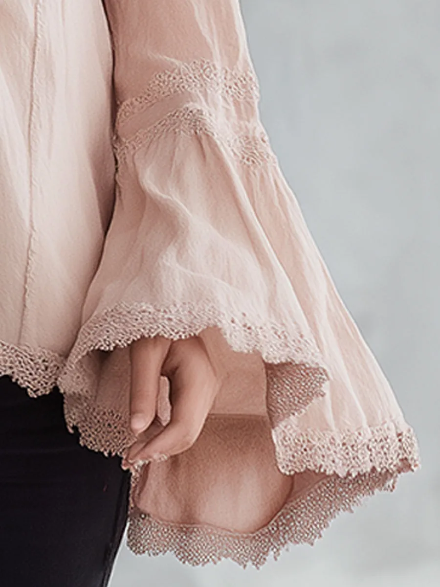 Elegant, Comfortable, And Loose-fitting Pink Cotton-linen Shirt sold by Oyrosy product image thumbnail 4