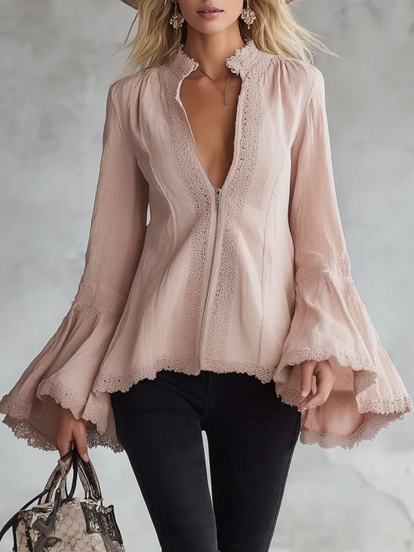 Elegant, Comfortable, And Loose-fitting Pink Cotton-linen Shirt sold by Oyrosy