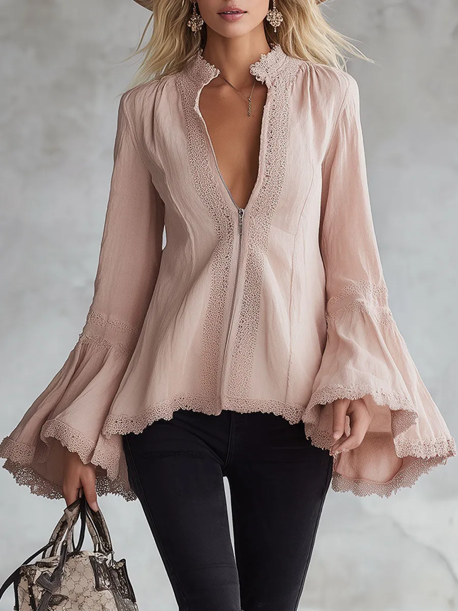 Elegant, Comfortable, And Loose-fitting Pink Cotton-linen Shirt sold by Oyrosy