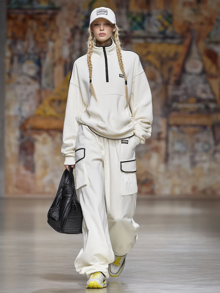 Loose-fitting Stand-up Collar Half-zip Sweatshirt And Wide-leg Pants Set sold by Oyrosy product image thumbnail 4